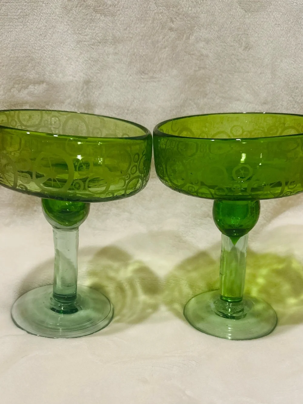 Authentic Mexican Hand Blown Green Margarita Glasses Set of 2 Limes Barware